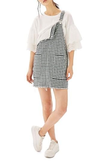 Petite Women's Topshop Raw Hem Gingham Pinafore Dress P Us (fits Like 0p) - Black