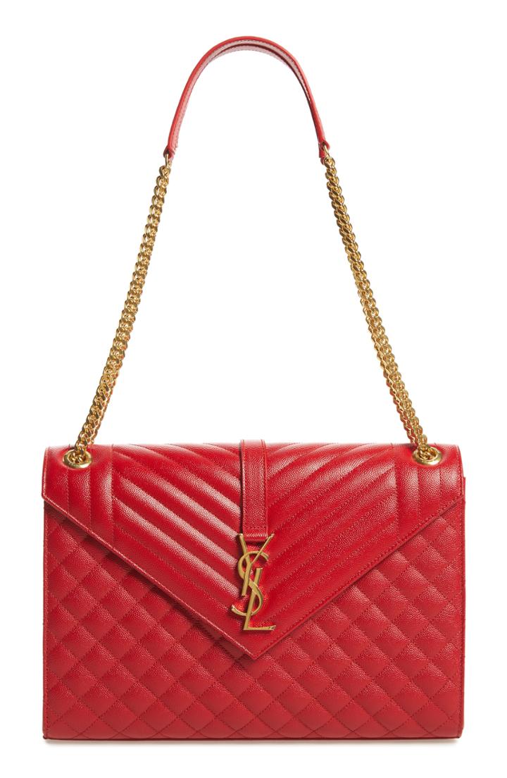 Saint Laurent Large Cassandra Calfskin Shoulder Bag - Red