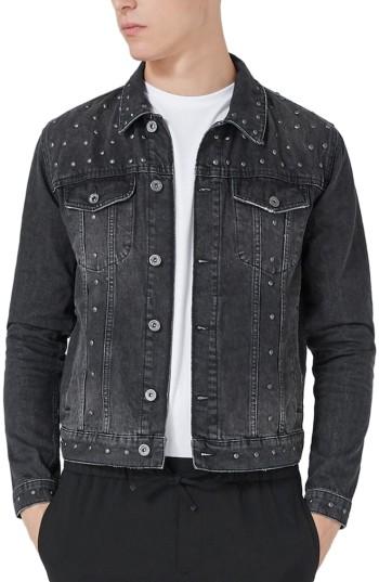 Men's Topman Studded Denim Jacket - Black