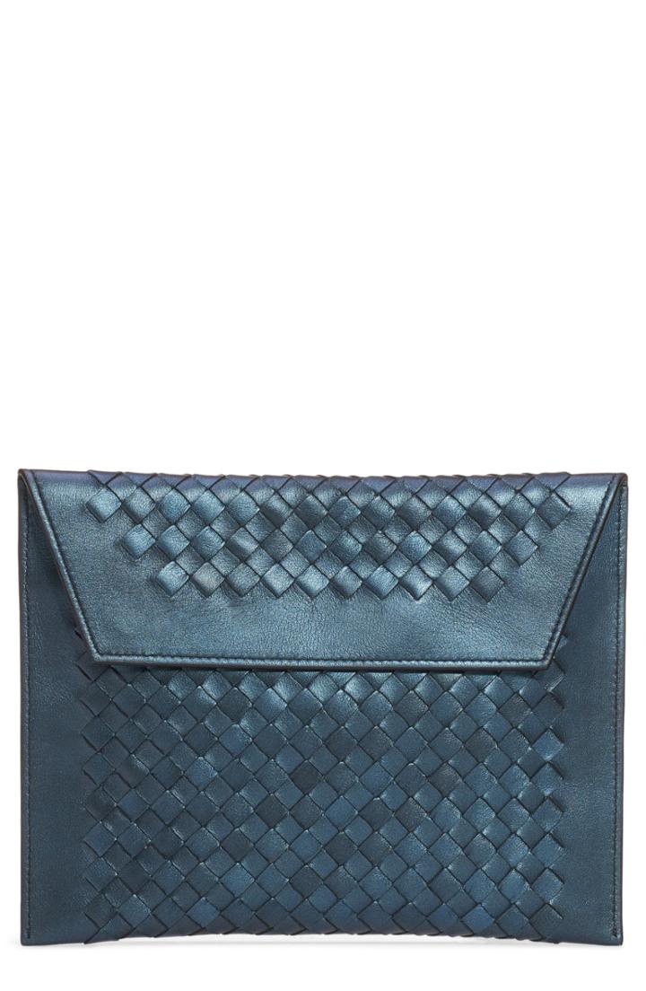 Bottega Veneta Set Of 3 Metallic Leather Pouches - Blue/green