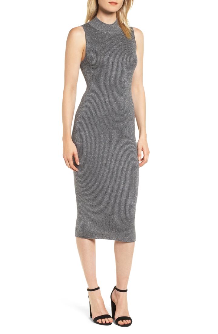 Women's Chelsea28 Metallic Ribbed Body-con Dress, Size - Grey