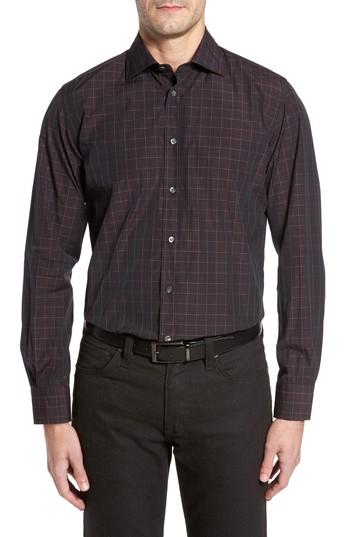 Men's Luciano Barbera Trim Fit Windowpane Print Sport Shirt, Size - Red