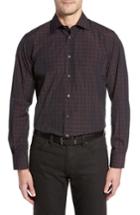 Men's Luciano Barbera Trim Fit Windowpane Print Sport Shirt, Size - Red