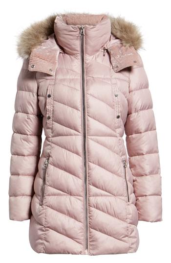 Women's Marc New York Faux Fur Trim Puffer Jacket - Brown