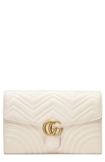 Gucci Gg Marmont 2.0 Matelasse Leather Clutch - White