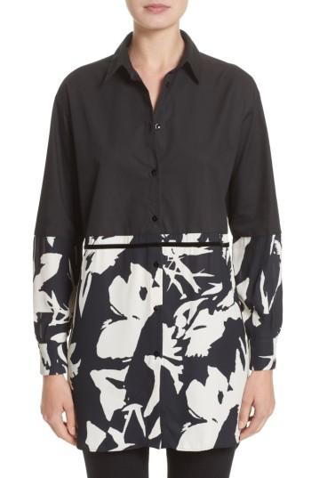 Women's Fuzzi Cotton Poplin & Print Crepe Tunic Us / 38 It - Black