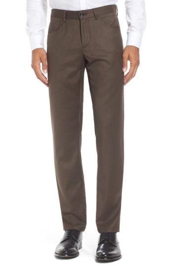 Men's Monte Rosso Flat Front Solid Stretch Wool Trousers - Brown