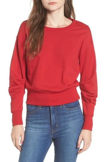 Women's Socialite Ruched Sleeve Sweatshirt - Red