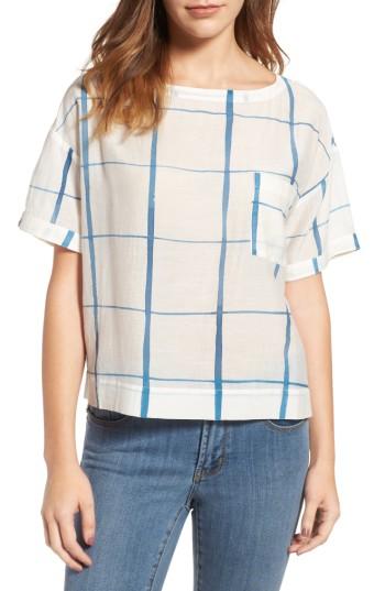 Women's Eileen Fisher Check Organic Cotton & Silk Top - Blue