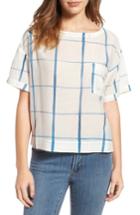 Women's Eileen Fisher Check Organic Cotton & Silk Top - Blue