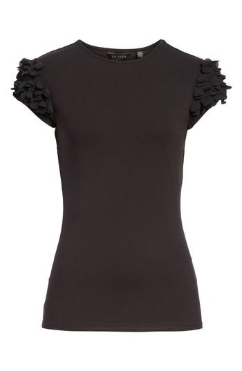 Women's Ted Baker London Floral Applique Sleeve Tee - Black
