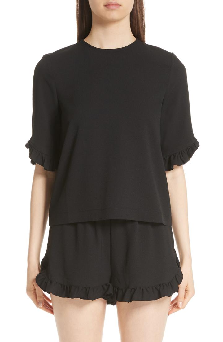 Women's Ganni Clark Ruffle Top Us / 42 Eu - Black