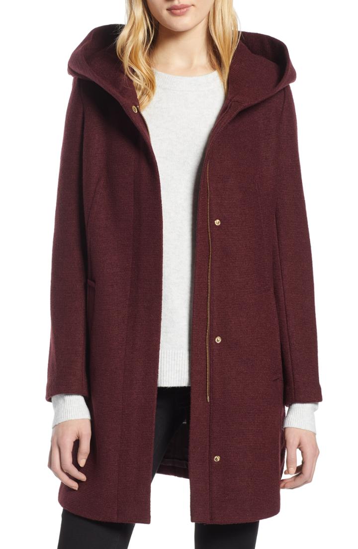 Women's Cole Haan Signature Textured Hooded Coat - Blue
