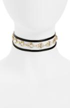 Women's Loren Olivia Crystal Embellished Faux Leather Wrap Choker