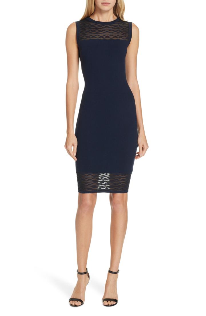 Women's Milly Translucent Texture Sheath Dress, Size - Blue
