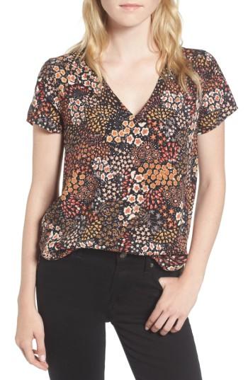 Women's Hinge Floral V-neck Top, Size - Black