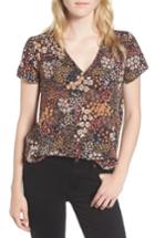 Women's Hinge Floral V-neck Top, Size - Black