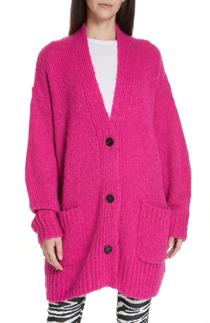 Women's Isabel Marant Etoile Sadlery Alpaca & Wool Blend Cardigan Us / 40 Fr - Pink