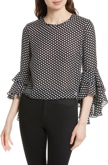 Women's Milly Gabby Dot Crepe Bell Sleeve Silk Top - Black