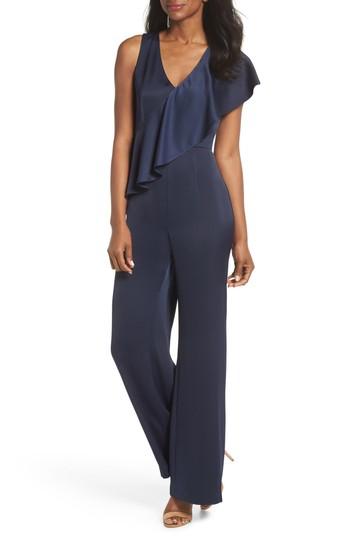 Women's Eliza J Ruffle Detail Crepe Jumpsuit - Blue