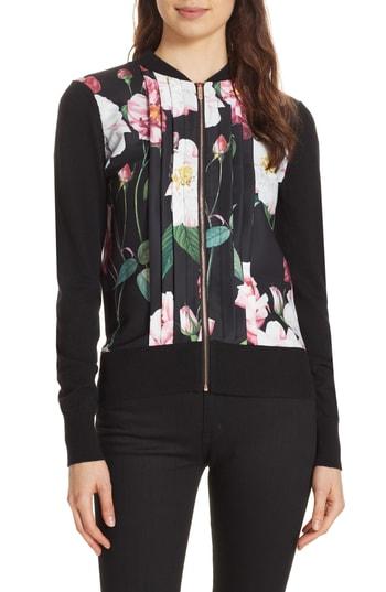 Women's Ted Baker London Jaymiey Iguazu Pleated Front Mix Media Sweater - Black