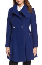 Petite Women's Guess Envelope Collar Double Breasted Coat P - Blue
