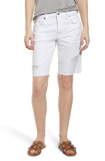 Women's 7 For All Mankind Distressed High Waist Straight Leg Bermuda Shorts - White