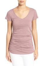 Women's Caslon Shirred V-neck Tee, Size - Purple