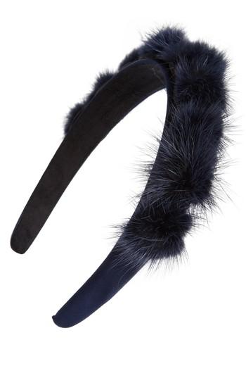 Tasha Genuine Mink Pom Headband, Size - Blue