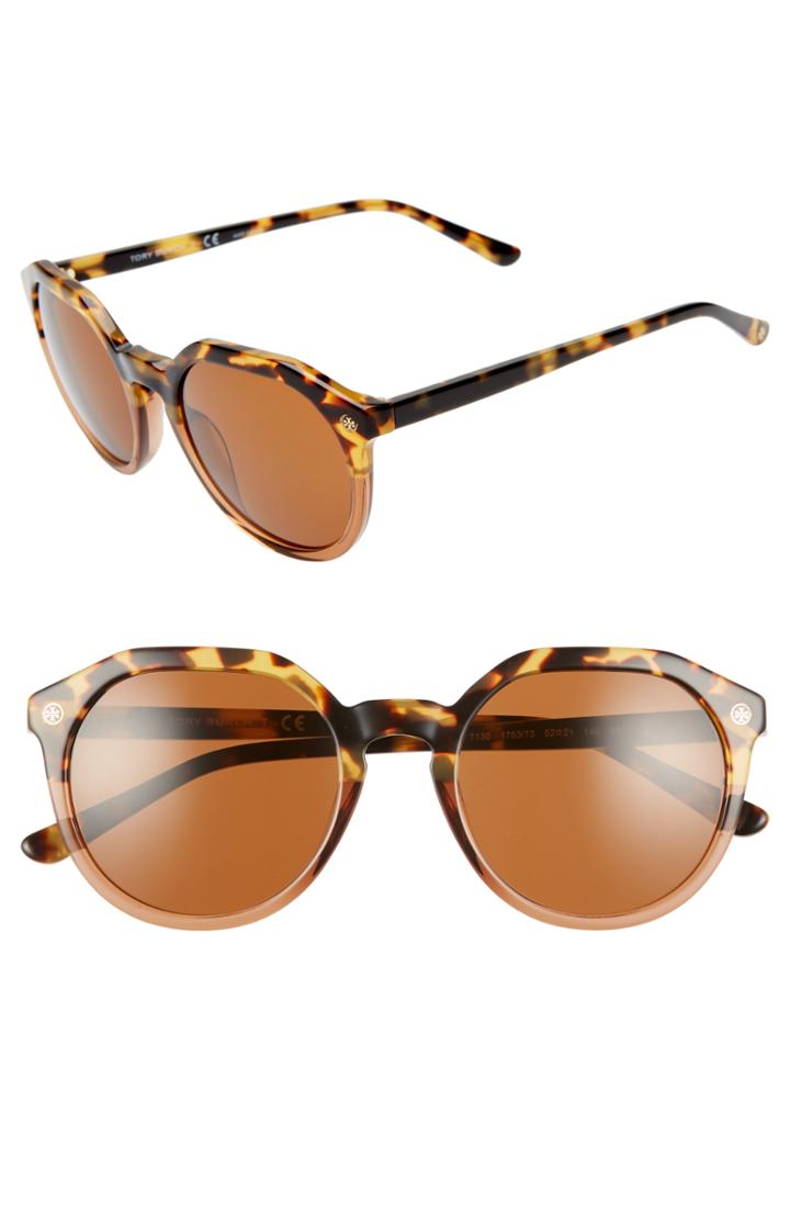 Women's Tory Burch 52mm Round Sunglasses - Brown Tortoise Solid