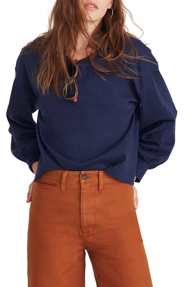 Women's Madewell Chord Bubble Sleeve Top, Size - Blue