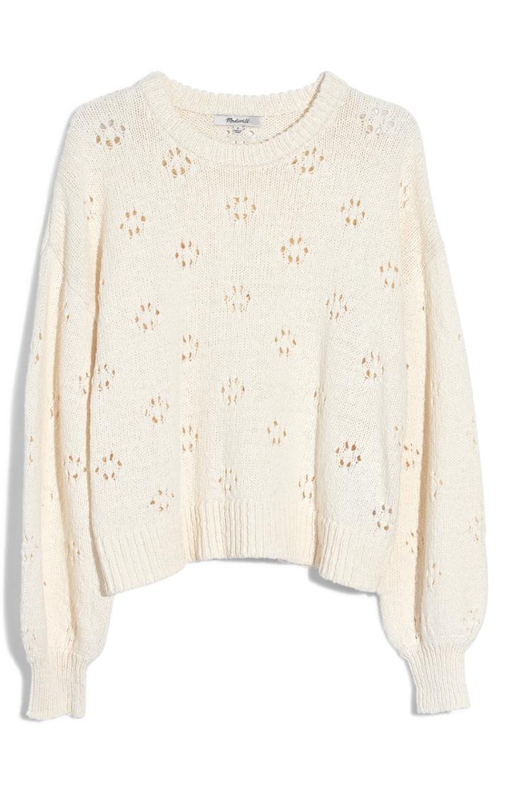 Women's Madewell Floral Pointelle Pullover Sweater - Ivory