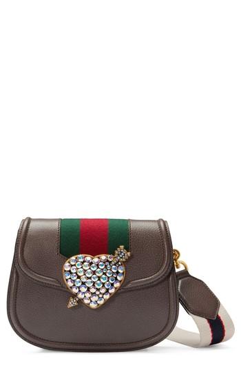 Gucci Small Linea Totem Crystal Heart Shoulder Bag - Black