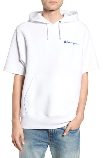 Men's Champion Reverse Weave Short Sleeve Hoodie - White