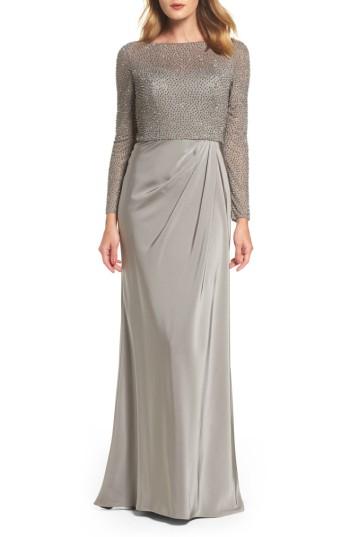 Women's La Femme Bead Embellished Gown - Grey