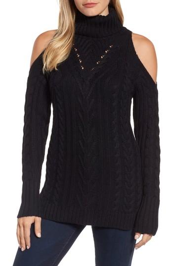 Women's Rd Style Cold Shoulder Turtleneck Cable Sweater