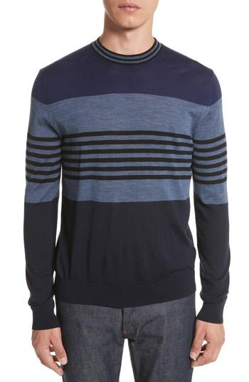 Men's Paul Smith Stripe Merino Wool Crewneck Sweater - Blue