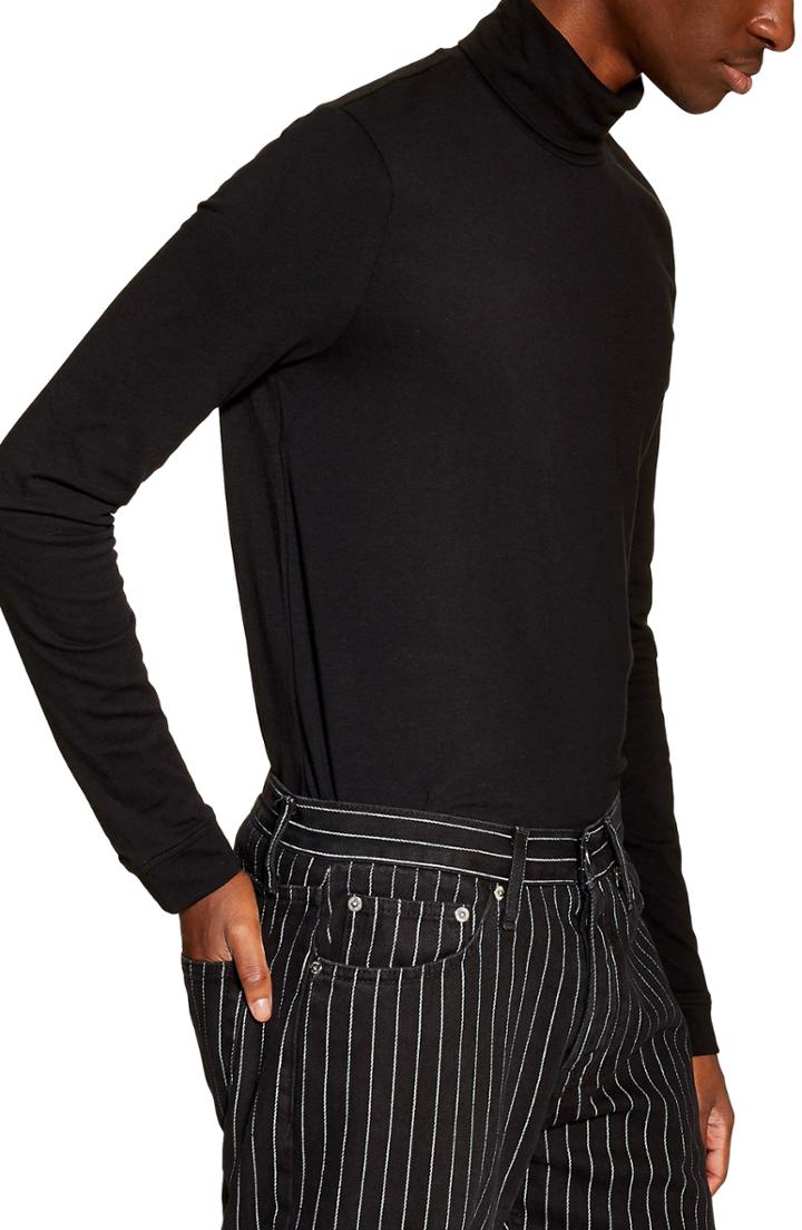 Men's Topman Jersey Turtleneck Long Sleeve T-shirt - Black