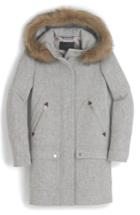 Petite Women's J.crew Chateau Stadium Cloth Parka With Faux Fur P - Grey
