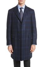 Men's Canali Classic Fit Plaid Wool & Cashmere Blend Topcoat Us / 50 Eu R - Blue