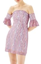 Women's Topshop Bardot Flute Sleeve Lace Dress Us (fits Like 0) - Purple