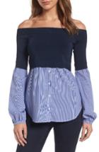 Women's Trouve Off The Shoulder Poplin Sweater, Size - Blue