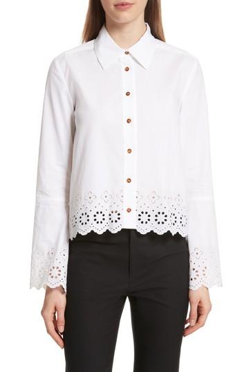 Women's Derek Lam 10 Crosby Embroidered Poplin Top - White