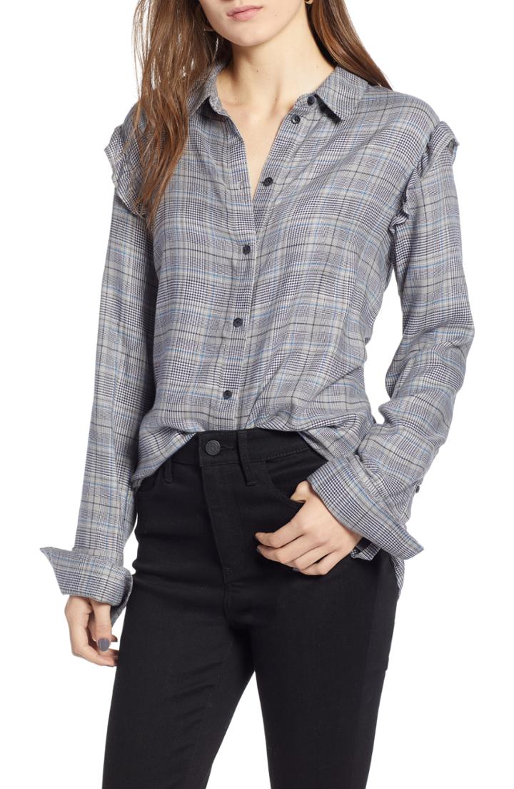 Women's Treasure & Bond Ruffle Bell Sleeve Shirt - Grey