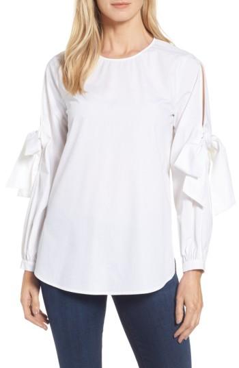 Women's Pleione Tie Sleeve Poplin Blouse, Size - White