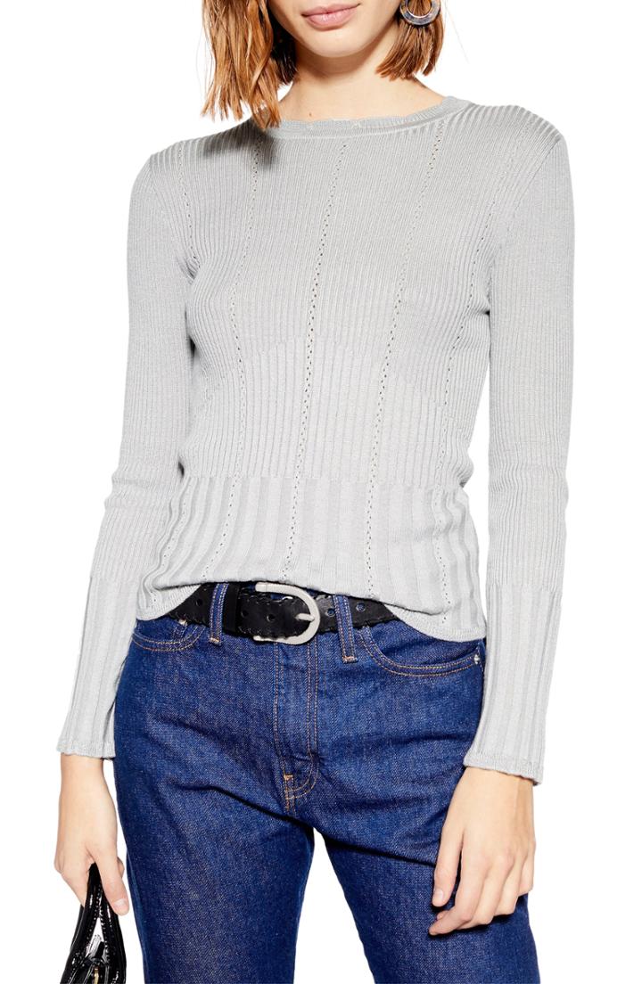 Women's Topshop Pointelle Ribbed Top - Grey