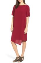 Women's Eileen Fisher Asymmetrical Silk Shift Dress - Burgundy