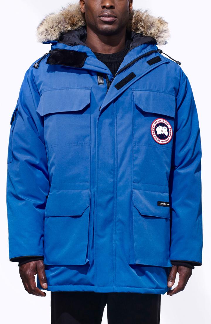 Men's Canada Goose Pbi Expedition Down Parka With Genuine Coyote Fur Trim, Size - Blue