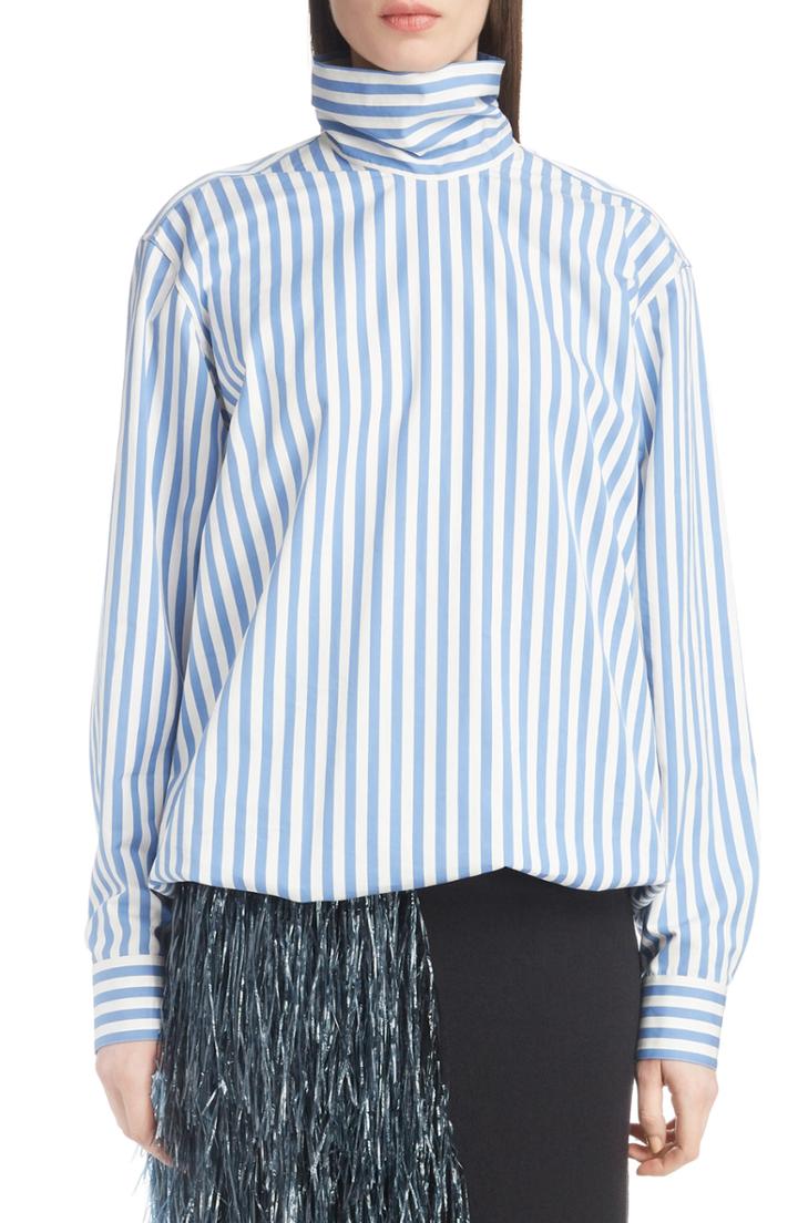 Women's Dries Van Noten Stripe Poplin Blouse Us / 38 Fr - Blue