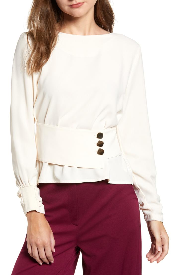 Women's J.o.a. Belted Button Top, Size - Ivory
